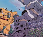police apprehending a stolen labor mecha
