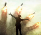 yelena beneath burning airships