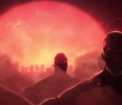 the titan rumbling ahead of the setting sun